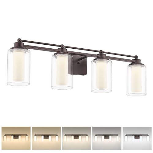 HWH Bathroom Light Fixtures 4 Lights, Clear Glass, 5CCT, 5HLT63B-4W-LED ORB - color: ORB + LED, size: 4 Lights