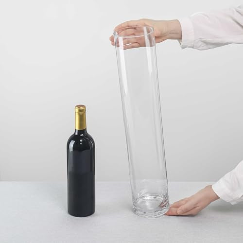 CYS Excel Clear Glass Cylinder Vase (H:20" D:4") | Multiple Size Choices Glass Flower Vase Centerpieces | Hurricane Floating Candle Holder Vase - size: H-20" D-4"