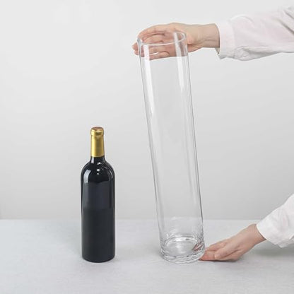 CYS Excel Clear Glass Cylinder Vase (H:20" D:4") | Multiple Size Choices Glass Flower Vase Centerpieces | Hurricane Floating Candle Holder Vase - size: H-20" D-4"