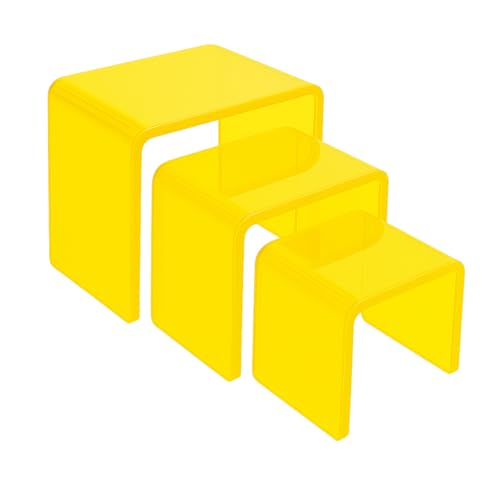 Tiered Acrylic Display Risers – 3pc Set (2", 3", 4") Cube Stands for Crafts, Collectibles & Decor (Neon Yellow) - color: Neon Yellow