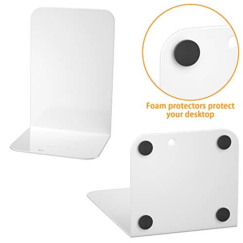 VFINE Bookends 3 Pairs, White Metal Book Ends, Bookends for Shelves, Book Stopper for Heavy Books, Book Dividers for Home Office - color: White 3 Pairs Bookends