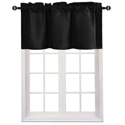 JIUZHEN Black Valance Curtains for Window 1 Panel, 30 x 24 Inches - color: Black, size: 30"W x 24"L (Pack of 1)
