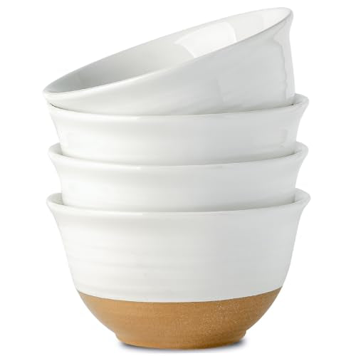 HASENSE Large Ceramic Soup Bowls Set of 4, 40 Oz 7 Inch White & Terracotta Stoneware Mixing Bowls, Farmhouse Bowls for Cereal, Salad, Pasta & Ramen, Dishwasher & Microwave Safe - color: White, size: 40 oz