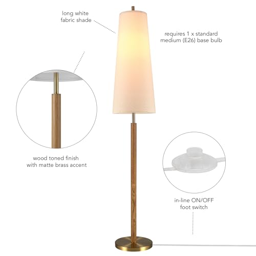 Globe Electric 63" Matte Brass Floor Lamp with Wood Toned Accent and Long White Fabric Shade - color: Matte Brass, Genevieve