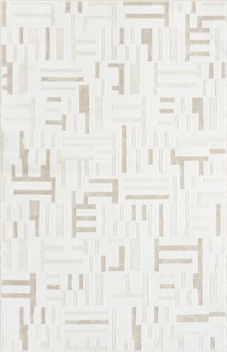 Abani Beige Area Rug - 4' x 6' - Living Room & Bedroom - Geometric Maze Design - Indoor Use - Easy to Clean, Stain Resistant, Non-Shedding - Neutral Collection. - size: 4' x 6' (Rectangular)