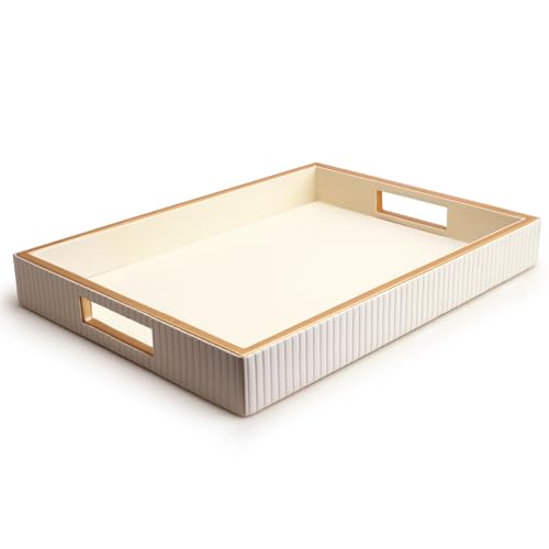 SANZIE Leather Tray Desktop Storage Organizer, Rectangle Valet Tray, White - color: White Holder