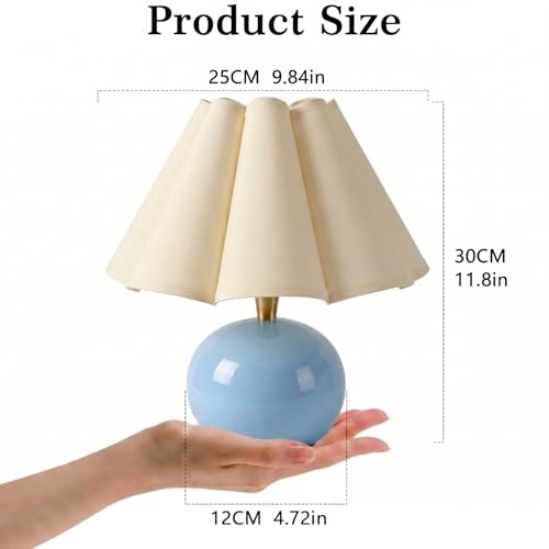 Small Bedside Table Lamp, 11.8'' Ceramic Stepless Dimmable Lamp (Blue) - color: Blue