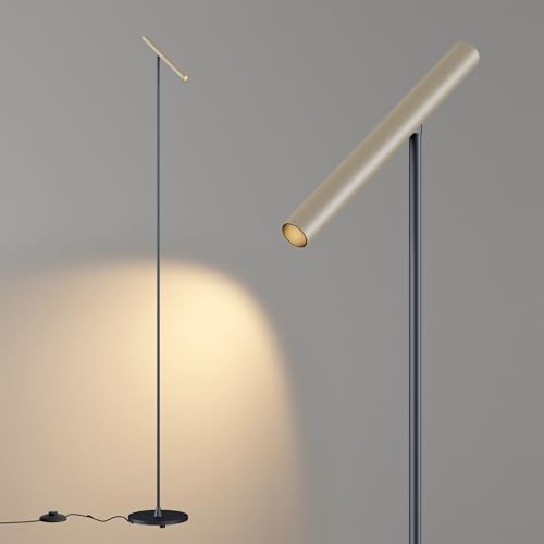 Floor Lamps for Living Room, 66" Modern Floor Lamp LED Standing lamp with Foot Switch 6W Warm Light Tall Lamp for Bedroom, Office, Study Room, Home, Lamp Head Adjustable (Black + Champagne) - color: Black + Champagne
