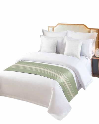 Sage Green Beige Striped Bed Runner for King Size, Farmhouse Hotel Bed Scarf, Modern Farmhouse Retro Lines Decorative Beds Throws of Foot Bedding Runners & Scarves for Bedroom, 94 x 20 Inch - color: Darkseagreen Beige, size: 94 x 20 Inch