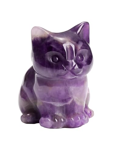Jovivi Amethyst Cystal Cat Statue Natural Stone Carved Sitting Cat Figurine - color: Purple - Amethyst Crystal