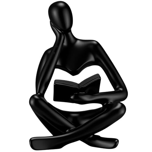 Yinkin Reading Thinker Statue, Abstract Art Thinker Sculptures Figurine, Modern Aesthetic Figurine Decoration for Home Living Room Bedroom Office Shelf Table Desk Bookshelf Decor (Black) - color: Black