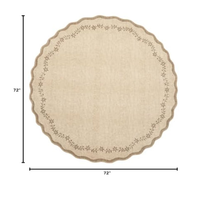 GarveeHome Round Rugs 6ft Scalloped Washable Circle Rug for Dining Room - color: Jute, size: 6' (Round)