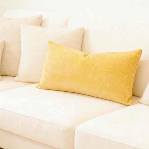 Slow Cow Chenille Lumbar Throw Pillow Cover 12 x 24 Inches Yellow - color: D-chenille Yellow, size: 24" x 12" (Pack of 1)