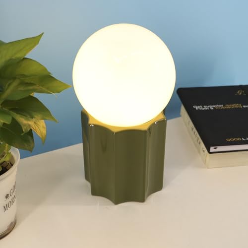 Modern Ceramics Table Lamp Green Ceramic Base White Jade Round Ball Glass Accent Table Lamp Living Room Bedroom Bedside Nightstand House Office Home Reading - color: Green Ceramic