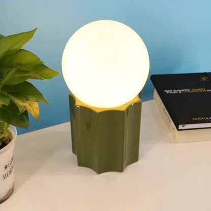 Modern Ceramics Table Lamp Green Ceramic Base White Jade Round Ball Glass Accent Table Lamp Living Room Bedroom Bedside Nightstand House Office Home Reading - color: Green Ceramic