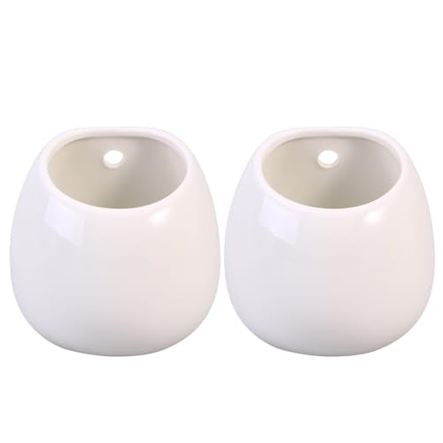 HOMSFOU 2-Pack Hanging Ceramic Planters Whiteware Pots for Indoor Succulent Plants Wall Mounted Flower Pot Containers Small Round Hanging Planter
