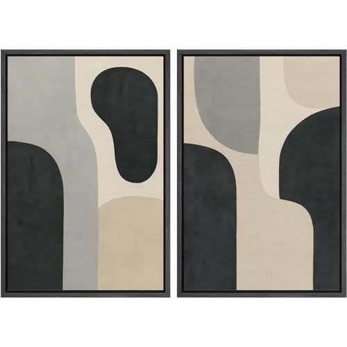 SIGNWIN Framed Canvas Print Wall Art Set Neutral Organic Shapes Abstract Illustrations Modern Art Minimal Boho Relax/Calm for Living Room, Bedroom, Office - 16"x24"x2 Black - color: A16-2601-may02, size: 16"x24"x2 Panels Black