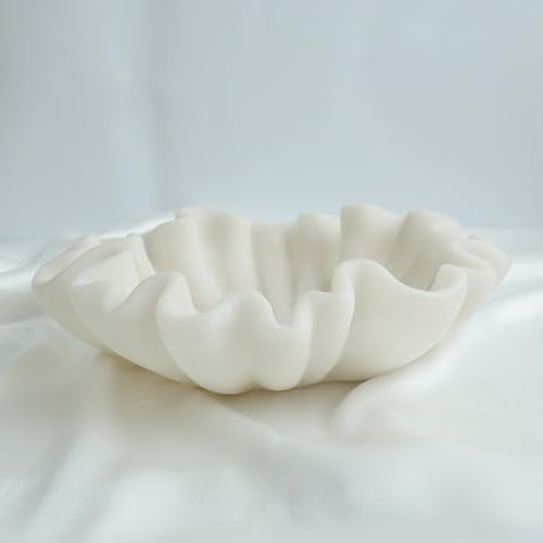 12" Large Decorative Bowl decor - milky white Scalloped Decorative Bowls for Home Decor - Organic Fluted Modern Home Decor,Ruffle Decor key bowl,bowl for keys - color: milky white