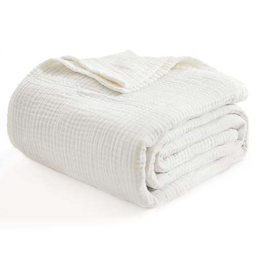 EMME Muslin Cotton Blanket Adults Heather White Throw XL 50"x70" - color: 04-white-1, size: Large Throw (50" X 70")
