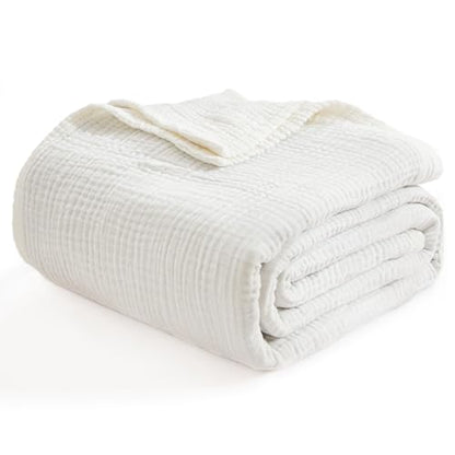 EMME Muslin Cotton Blanket Adults Heather White Throw XL 50"x70" - color: 04-white-1, size: Large Throw (50" X 70")