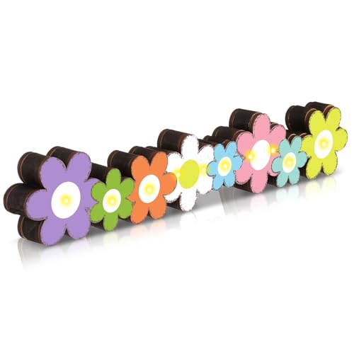 Yousoontic Floral Decorations Summer Daisy Flower Table Centerpieces, Light up 3D Wooden Floral Sign with LED Lights, Colorful Farmhouse Summer Spring Decor for Home Mantel Desk Office Party - style: Floral
