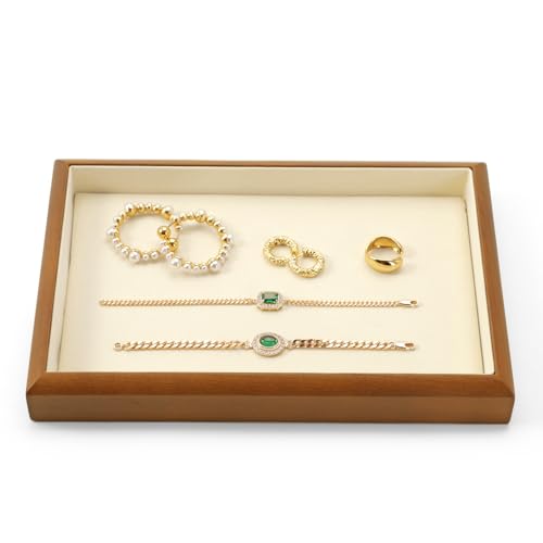Oirlv Wood & Microfiber Jewelry Tray - color: Cream, size: 1 grid