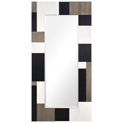 Empire Art Direct Geometric Blocks Hand Made Solid Paulownia Wood Beveled Leaner Mirror, Ready to Hang, Living Room, Bedroom & Office, 78.8"x39.4"x1.6" - style: Geometric Blocks