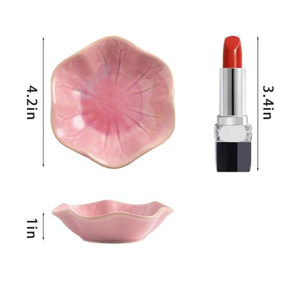 Ceramic Ring Dish, Jewelry Trinket Tray for Rings and Earrings - color: Pink Surface