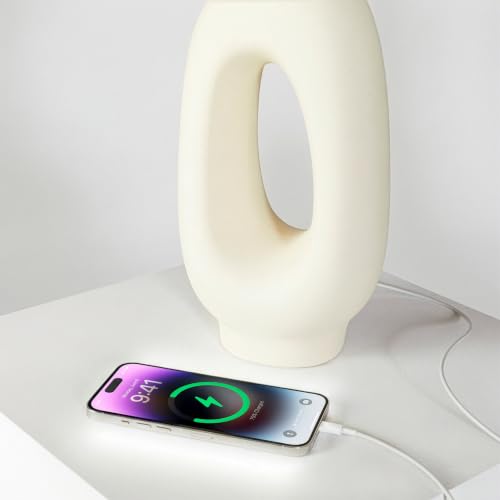 Brightech Artemis LED Table Lamp - Unique, Modern, Natural Ceramic Lamp for Bedside, Nightstand, Desk - Cozy, Chic Home Decor, Warm White Light and USB-C Charging for Living Room, Bedroom, Entryway