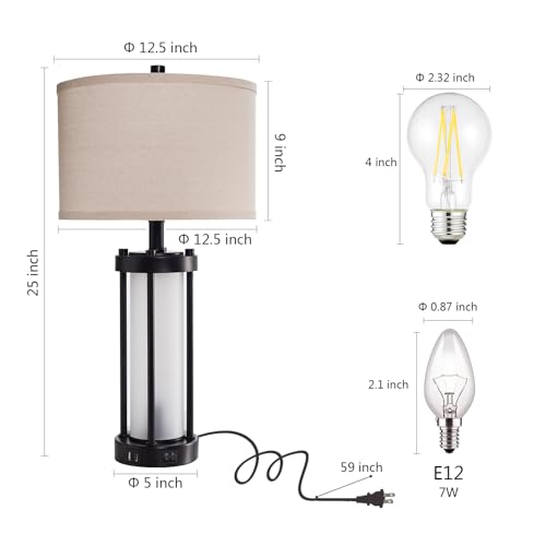 RORIA Modern Table Lamps for Living Room with 2 USB Charging Ports - color: 1 Pack-Black
