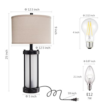 RORIA Modern Table Lamps for Living Room with 2 USB Charging Ports - color: 1 Pack-Black