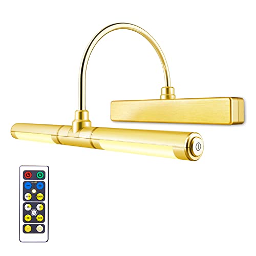 LUXSWAY Wireless Picture Light with Remote Control,Battery Operated Painting Light with Dimmable & Timer,180° Adjustable Head for Wall Art,Canvas Paintings,Portrait Displays-Gold - color: B Gold, size: Battery-Dimmable-13 Inch
