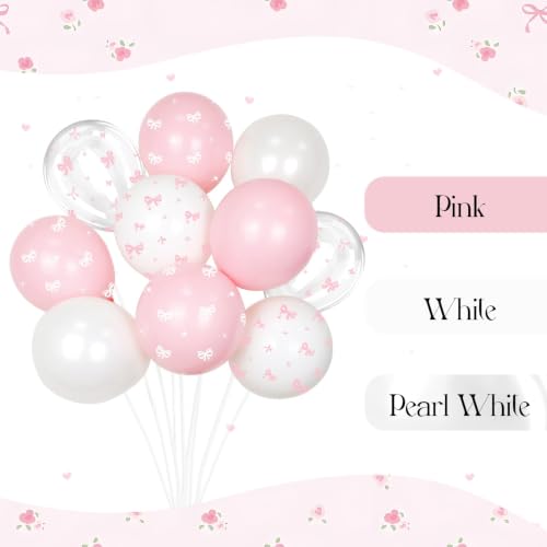 60pcs Pink Bow Balloons 12inch with Pink White Clear Bow Balloons - color: Pastel Pink