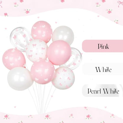 60pcs Pink Bow Balloons 12inch with Pink White Clear Bow Balloons - color: Pastel Pink