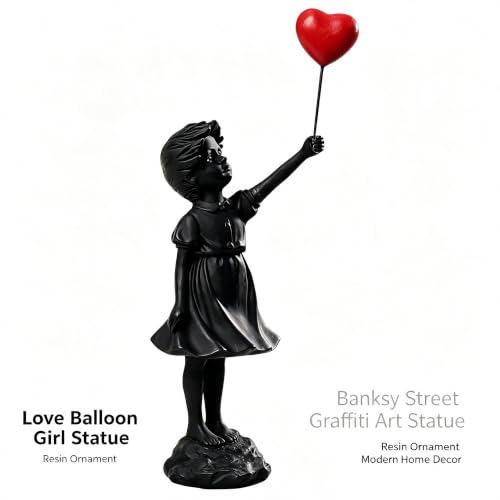 Banksy Street Graffiti Art Statue, Love Balloon Girl Resin Statue Ornament, Modern Home Decor Figurine for Living Room, Dining Desk, Bookshelf & Room Decoration(Black) - color: 1-love Balloon Girl-black