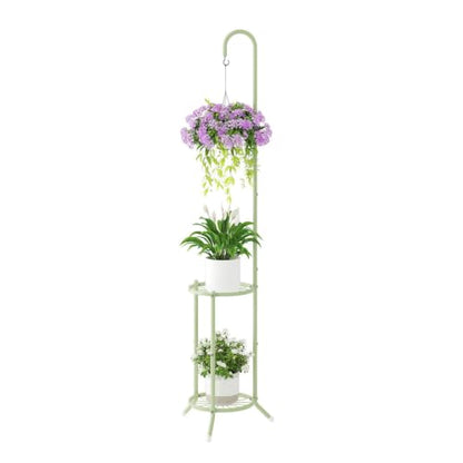 Metal Plant Stand With Hanging Hook, 2-Tier Flower Pot Display rack, Green - color: Mint Green