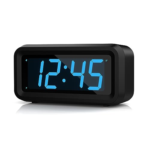 Alarm Clock,1.2'' LED,Cordless,Battery Powered,Snooze,Table-top/Wall-mount - color: Black Case-blue Led