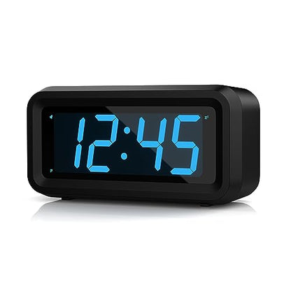 Alarm Clock,1.2'' LED,Cordless,Battery Powered,Snooze,Table-top/Wall-mount - color: Black Case-blue Led