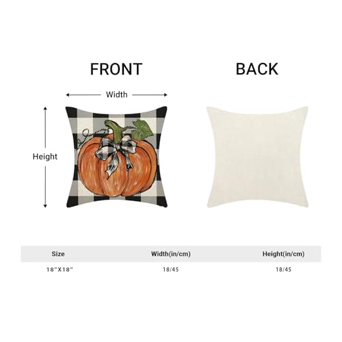 Fall Buffalo Plaid Orange Pumpkin Pillow Covers 18x18 Set of 2 - color: Black-buffalo Plaid Pumpkin, size: 18" x 18" (Pack of 2)