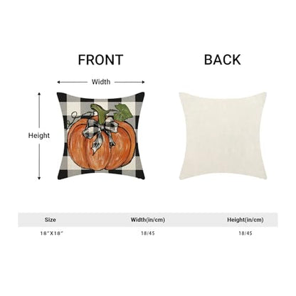 Fall Buffalo Plaid Orange Pumpkin Pillow Covers 18x18 Set of 2 - color: Black-buffalo Plaid Pumpkin, size: 18" x 18" (Pack of 2)