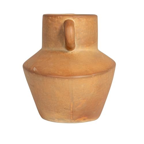 Bloomingville Round Stoneware Vase with Reactive Glaze Finish and Vertical Handles, Terra Cotta - color: Terra Cotta Color
