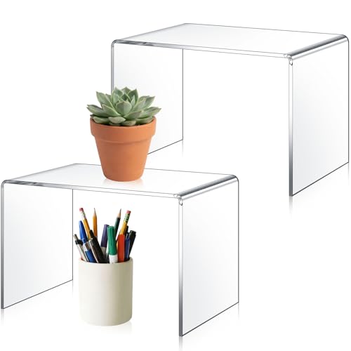 RattanView 2 Pcs 12 x 8 x 8 Inch Large Clear Acrylic Shelf Riser, 5mm Thick - color: Clear, size: 12 x 8 x 8 Inch, 5 mm