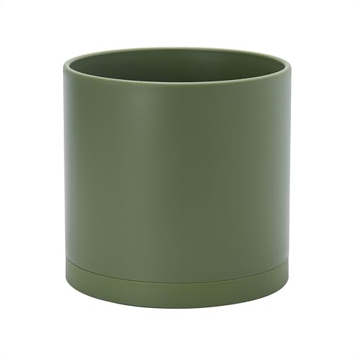 D'vine Dev Plastic Planter Pot with Saucer, 10 in, Olive, 74-X-I-2 - color: Olive, size: 10"