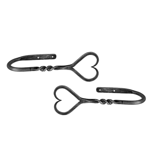 Hand Forged Heart Shape Curtain Holdbacks Set of 2Pcs Wrought Iron Handmade Curtain Tie Back Metal Wall Mounted Window Decorative Tiebacks Curtain Hook Drapes Metal Holders by Living Ideas, LIAMZ353