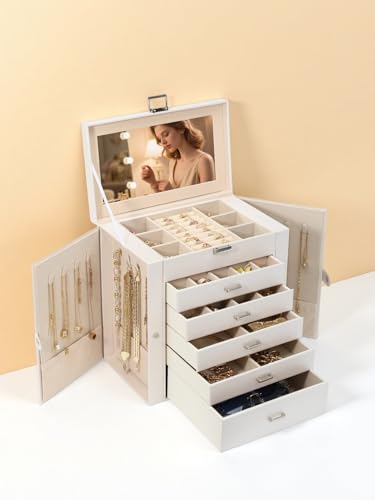 BOOVO Large Jewelry Box for Women 6 Layer - color: Pearl White, size: 6 Layer
