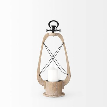 Mercana Furniture & Decor Wooden Votive Zain I by Mercana Candle Holders/Lanterns, 10.0L x 6.0W x 21.5H, Brown | Matte-Black