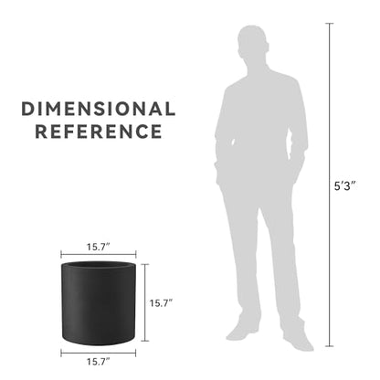Kante Large Round Cylinder Black Concrete Planter 15.8" Tall, Outdoor - color: Burnished Black, size: 15.7" Dia