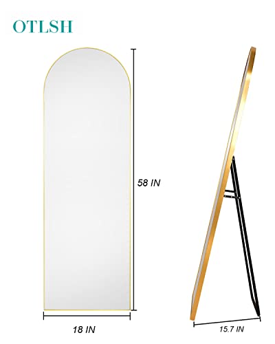 Otlsh Arched Floor Mirror, 58"18" Full Length Mirror with Stand, Freestanding, Aluminum Frame - Gold - color: Gold, size: 59"L x 18"W