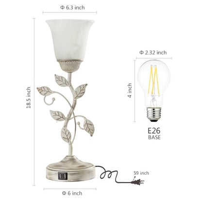 Set of 2 Rustic Touch Table Lamps for Bedroom 2 USB C+A - color: 2 Pack - Retro White