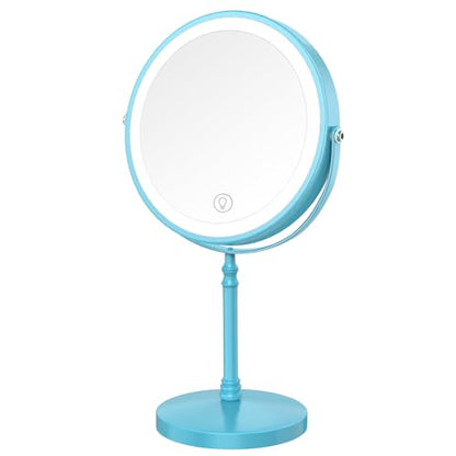 DEIOVWXS Makeup Mirror, Rechargeable Vanity Mirror with 3 Lights, 1X/10X - color: Sky Blue
